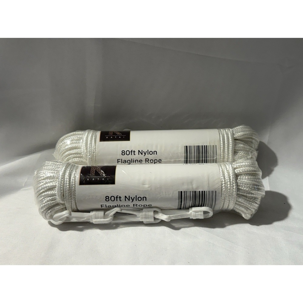 Lot of 2 Katai 80ft Nylon Flagline Rope White Braided Rope with Clips